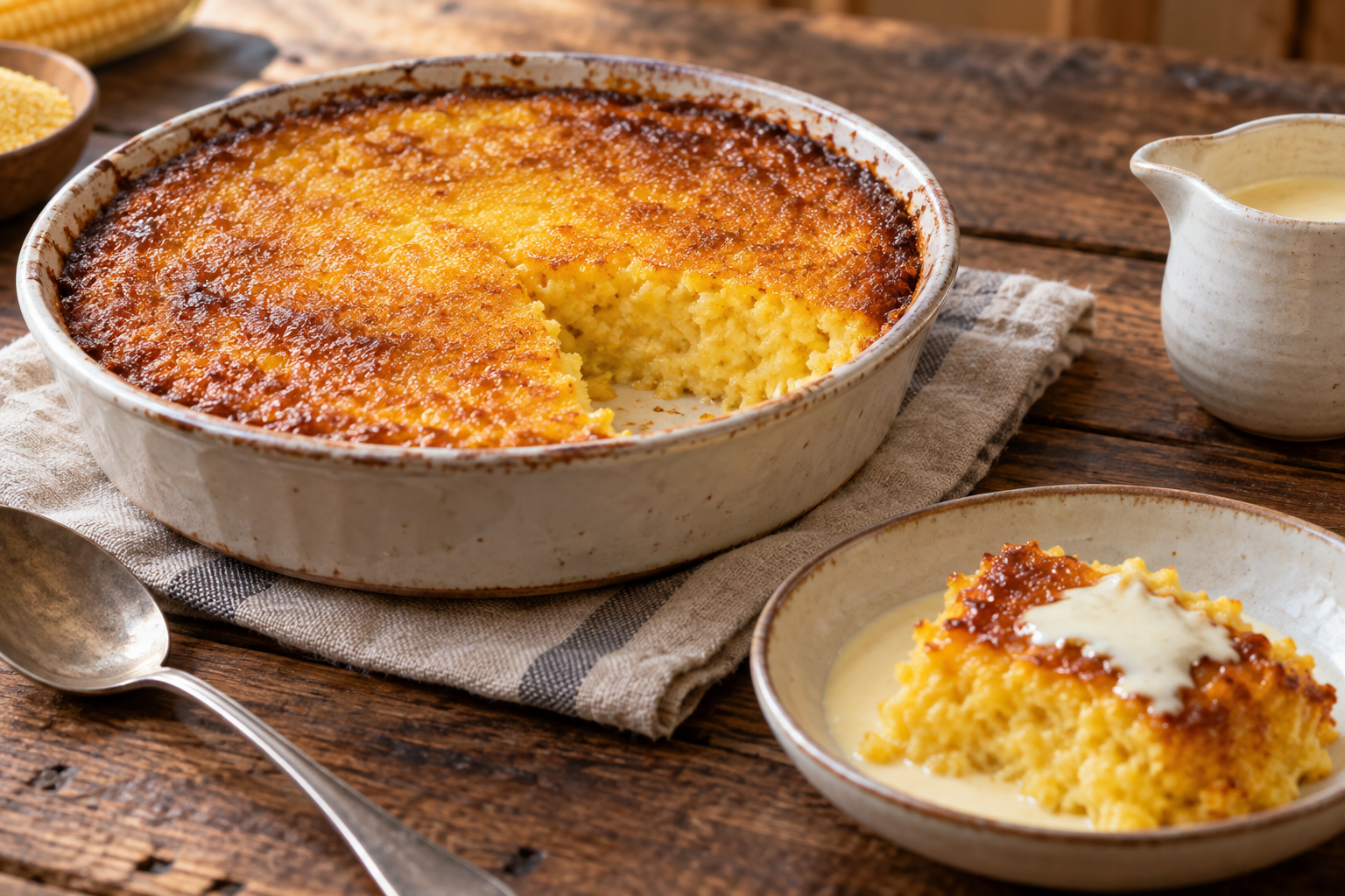 Gebackener Oneida Pudding mit Maismehl und Melasse