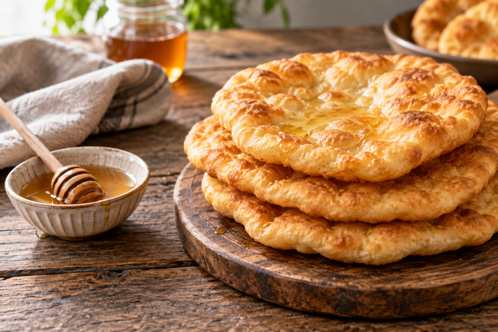 Goldbraun ausgebackenes Indian Fry Bread nach Navaho-Art